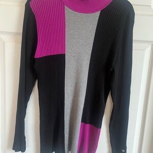 Colorblock Ribbed Sweater in Black, Gray, and Pink